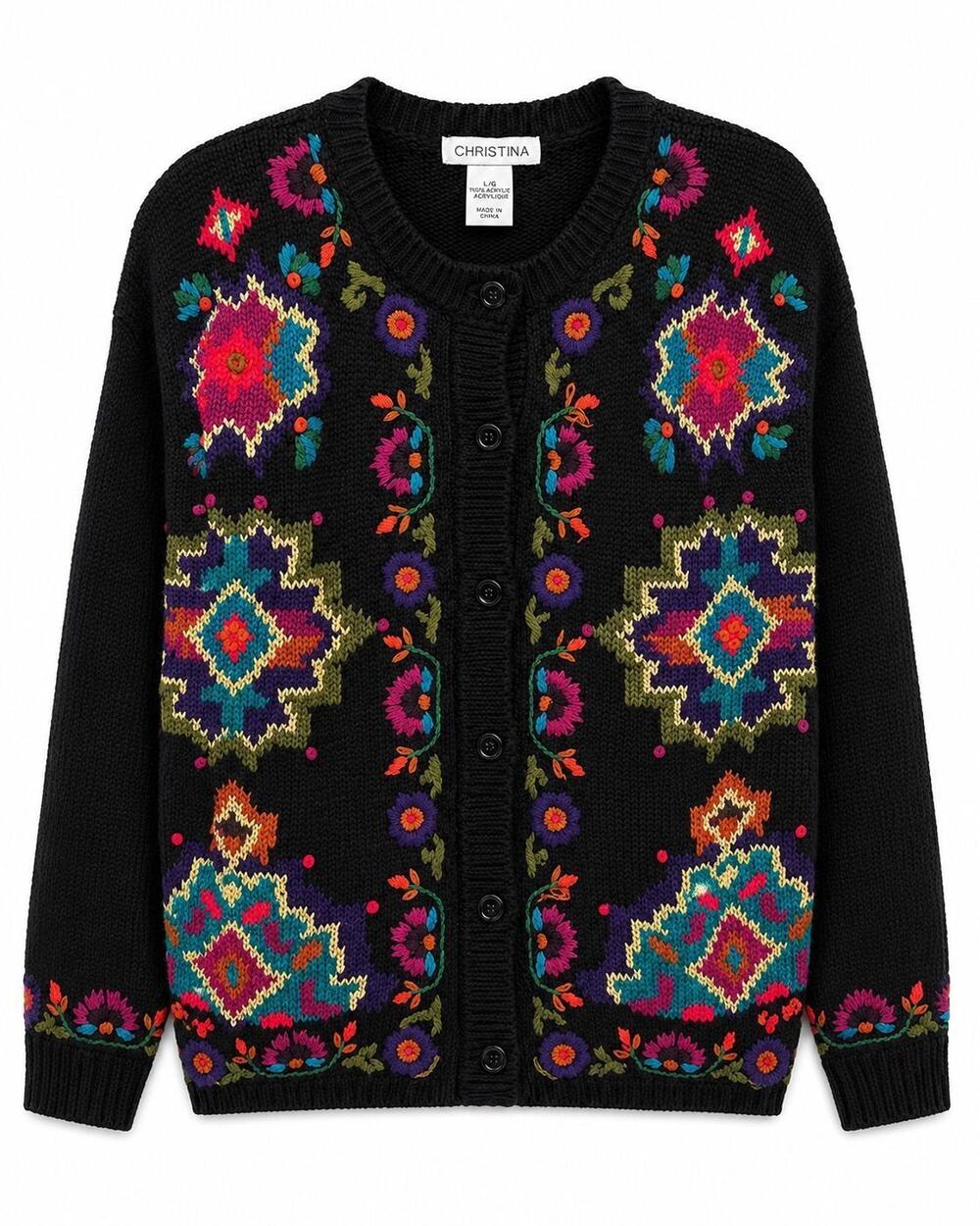 CHRISTINA VINTAGE (1980s) embroidered ramie/cotton sweater size Large
